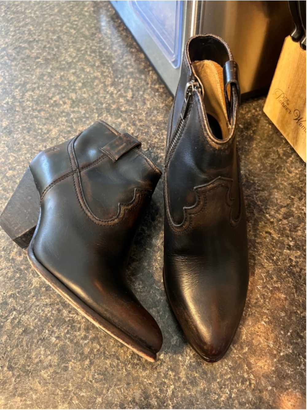 Frye Reina Black Leather Distressed Women's Ankle Boots